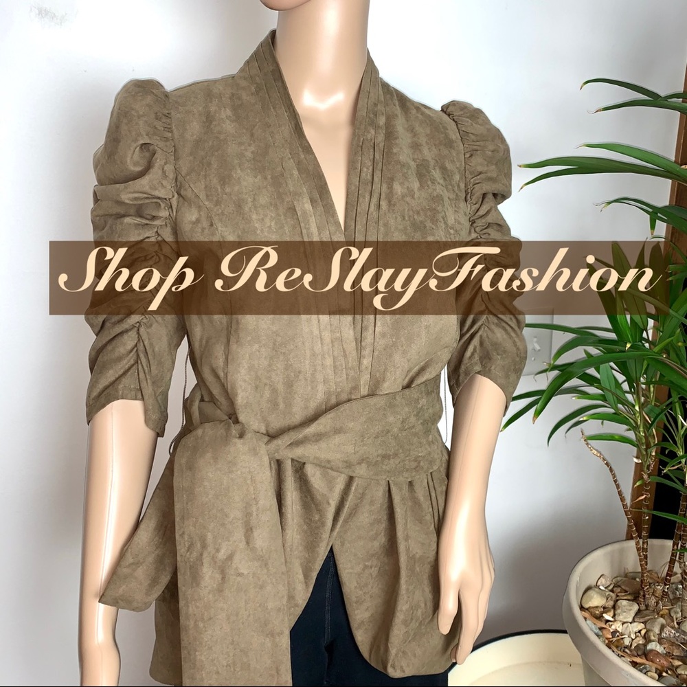 🔥RYU Beige One Button Tie Up Dress Top Sz Small